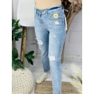 Жіночі блакитні джинси з потертостями (25-30)