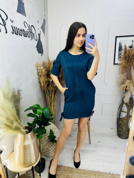 Жіноча трикотажна синя сукня (36)