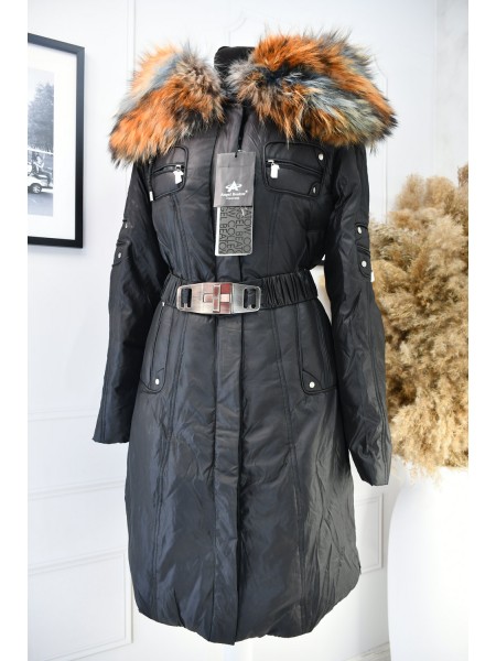 Розкішне пальто-пуховик з величезним натуральним хутром