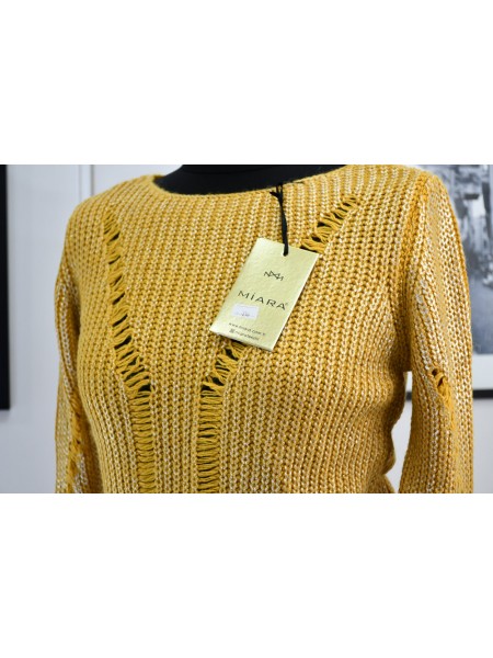 Жовтий перфорований светер з металевим покриттям