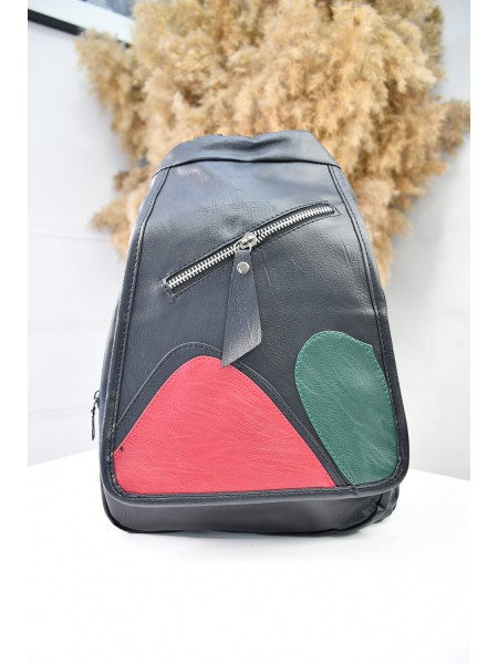 Жіночий рюкзак чорний хлястик з кольоровими вставками