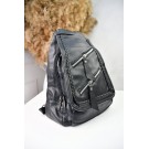 Жіночий рюкзак чорний хлястик косі блискавки