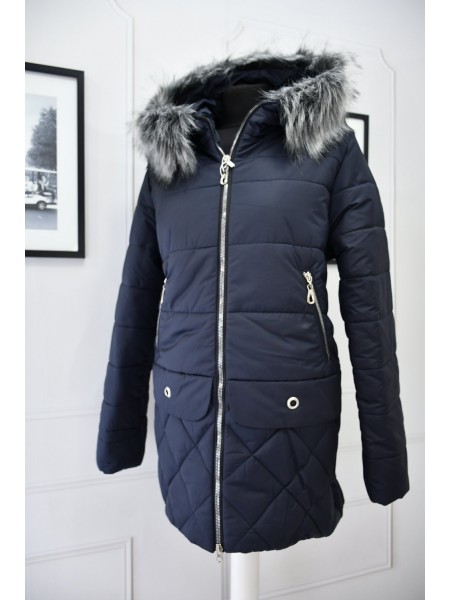 Жіноча зимова куртка з хутром на кишенях, натуральний пуховик