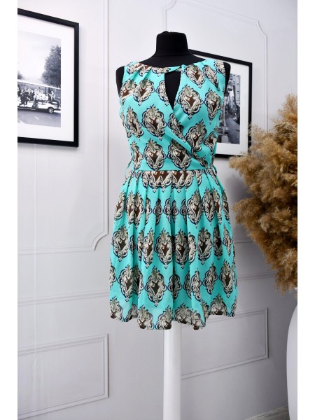 Бірюзова шифонова сукня з візерунком