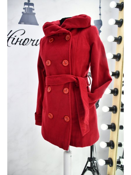 Класичне двобортне пальто в  червоному кольорі