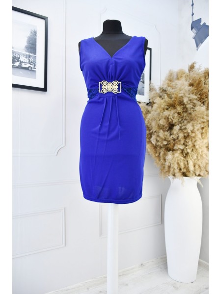 Елегантна сукня з ажурними вставками, синя