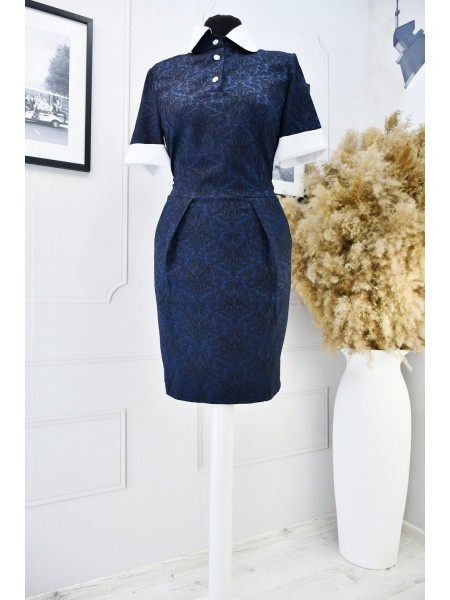 Витончена сукня з комірцем з фактурної тканини, темно-синя