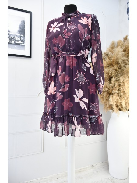 Сукня з шифону марсалового кольору з листями