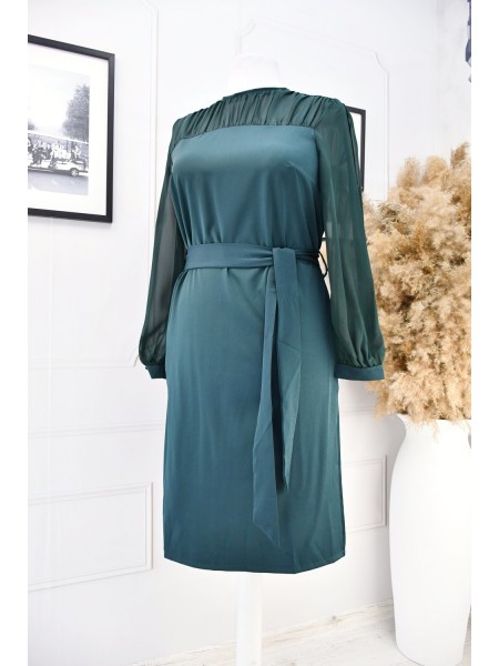 Красива однотонна сукня з шифоновими рукавами, зелена